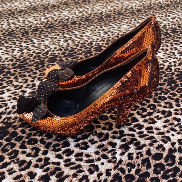 ♡︎ vintage copper sequin designer heels ♡︎ - Picture 6 of 8